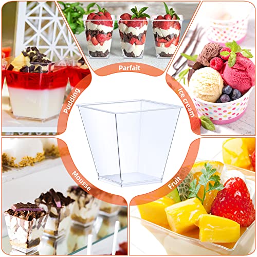 Zubebe 200 Pcs 8 Ounce Appetizer Cups Disposable Mini Dessert Cups Square Clear Plastic Dessert Cups For Appetizers Mousse Ice Cream Fruit Dessert Party Supplies #TOP3