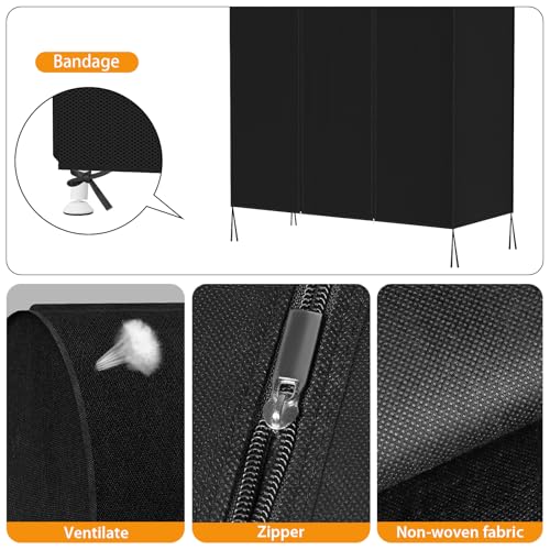 Syeeiex klare transparente Kleiderständer Abdeckung Mit Reißverschluss 110 x 152 x 50cm kleidersack Staubschutz Wasserdicht Kleiderbügel schutzhülle für Kleiderstange,Schwarz