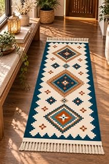 Printed Cotton Bedside Runner Rug Carpet 2x5 Feet (60 x 152 cm) | Soft & Machine Washable Floor Runner for Bedroom, Hallway, Living Room & Entryway | Decorative Home Décor Carpet - Vintage Aztec