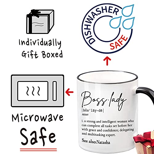 Suuura-Oo Boss Lady Coffee Mug, Motivational Inspirational Mug Gifts For Women Wife Mom Sister Friends Coworkers Employer Siblings, Funny Boss Lady Role Caring Description Mug (Black Handle)-59 #TOP4