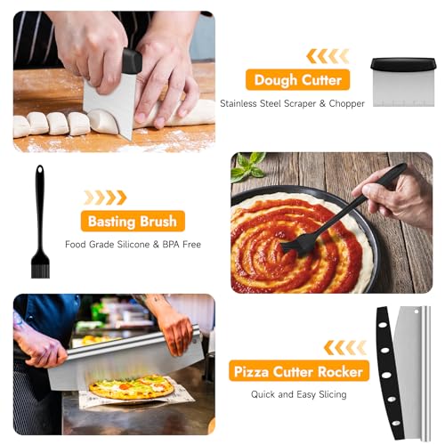 Pizza Peel, 12\" x 14\" Pizza Spatula for Oven, Aluminum Pizza Paddle with Cutter Scraper Pastry Brush, Pizza Peels Oven Accessories for Baking Homemade Pizza Dough Bread