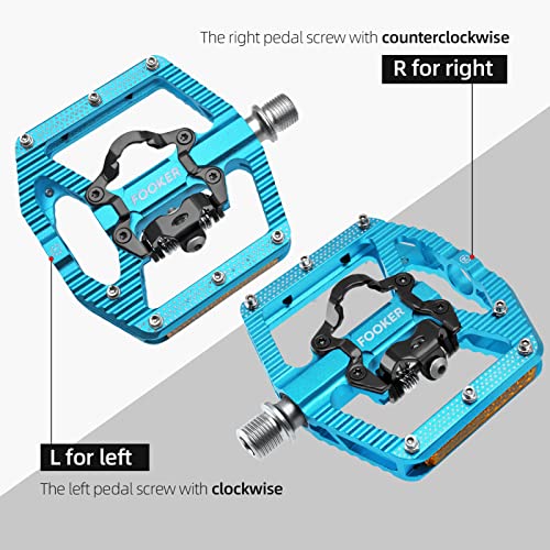 Fooker Mountain Bike Pedals,Bicycle Pedals With Reflectors,3 Bearing Flat Platform Compatible With Spd,Dual Function Sealed Clipless Aluminum 9/16" Pedals With Cleats For Road, Mtb, Mountain Bikes #TOP5