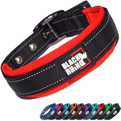 Black Rhino, The Comfort Collar, Dog Collar for All Breeds, Ultra Soft Neoprene Padded Collar, Sturdy, Adjustable, Reflective and Weather Resistant, Large, Orange/Black