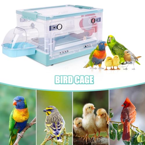 Image of Bird Cage with Handle,Small Bird Cage and Removable Birdhouse with Birdbath, Water Bottle for Parrot, Cockatiel, Lovebird, Pigeon (27L), Green