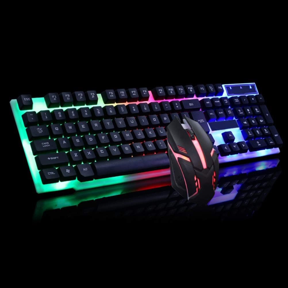 LED Backlit Gaming Keyboard and Mouse Combo, for PC Desktop Laptop, Colorful Glowing Mouse and Fast Response Velocity (Black)