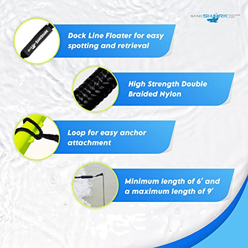 Premium Boat Bungee Dock Lines. Bungee Dock Line Stretches 6-9 ft. Absorbs Shock to Cleats, Docks, Pylons, and Anchors. Boat Ties to Dock. Reduces Pull on Your Boat Lines. Boat Rope That Stretches. - Thumbnail 4