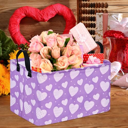 Image of Valentine's Heart Storage Basket Gift Laundry Bins Collapsible Storage Baskets Box Laundry Nursery Hamper for Home and Office Decoration with Handles