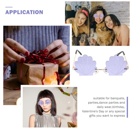 PATKAW Rimless Seashell Sunglasses, 14.5x13x5.5cm, Seashell Shape Sunglasses, Novelty Sunglasses for Unisex, Party Supplies Photo Props| Purple4