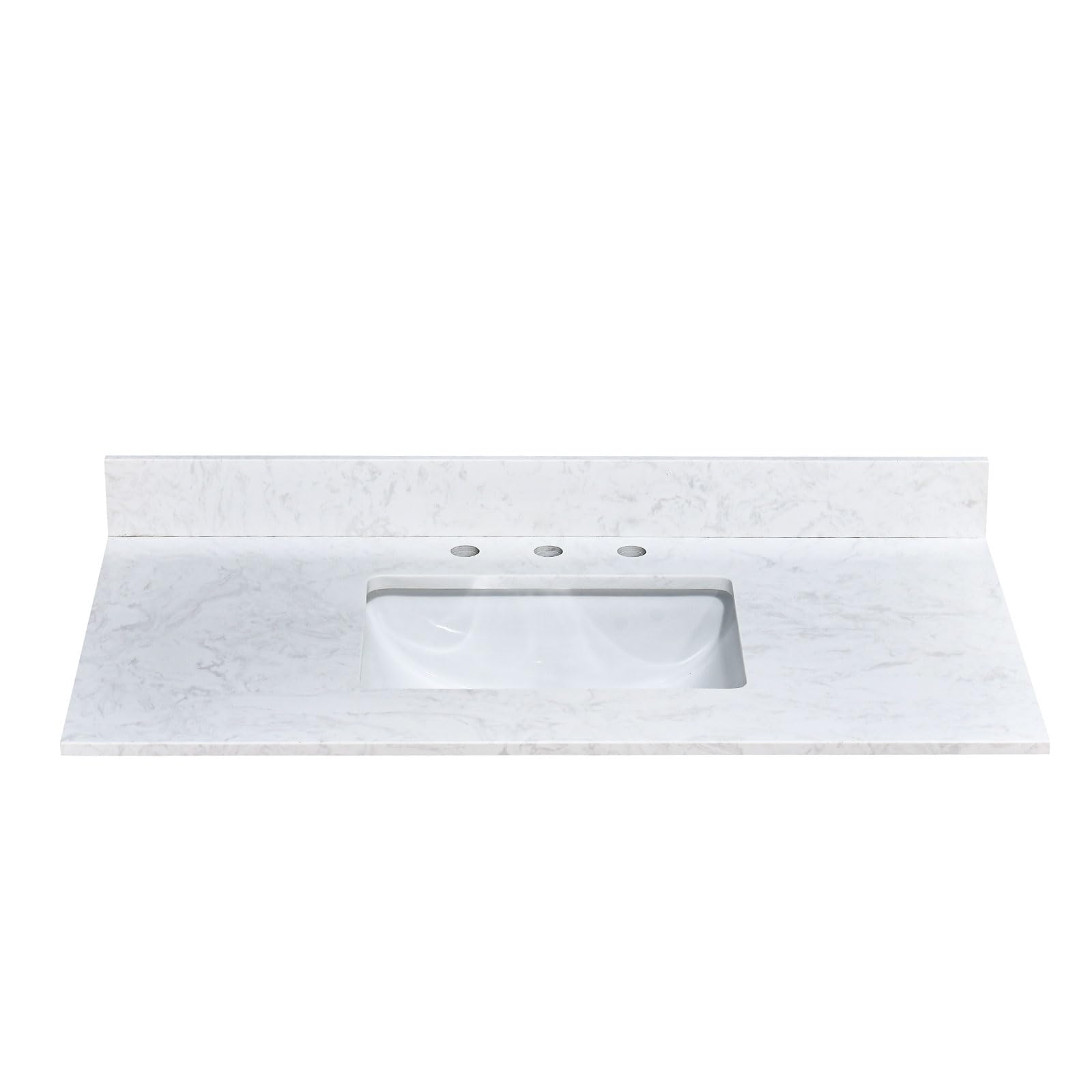 42 in.W x 22 in.D Bathroom Vanity Sink Top, White Engineered Stone Bathroom Vanity Top with Undermount Middle Sink, Vanity Countertop with Pre-Drilled 3 Faucet Holes and Backsplash
