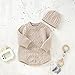 Baby Sweatshirt Romper Newborn Infant Knit Romper Long Sleeve Sweater Clothes Bodysuit with Hat (Khaki, 12-18 Months)
