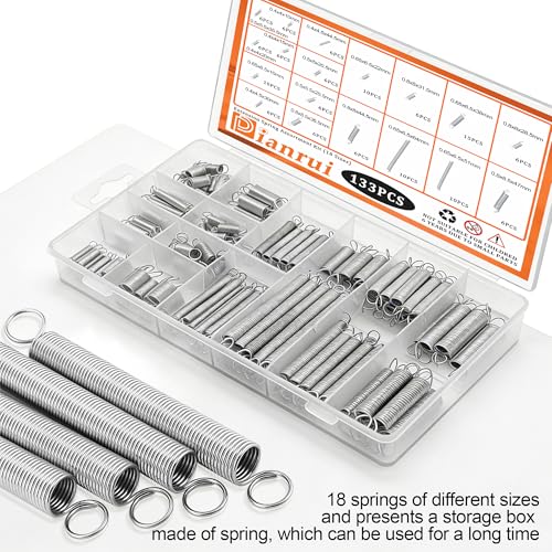 Image of Dianrui 133 PCS Extension Spring Assortment Kit 18 Different Sizes Small Spring Zinc Plated Extension Springs for Home Repairs & DIY Springs Assortment