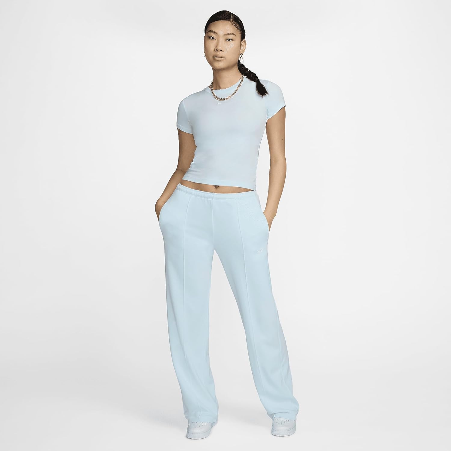 Nike Sportswear Chill Terry Women's Mid-Rise French Terry Open-Hem Sweatpants (HF6457-474, Glacier Blue/Sail) - Image 5