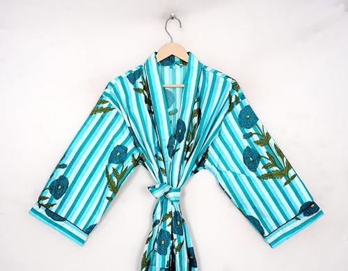 Image of Pure 100% Cotton Robe For Womens Bathrobe Dressing Gown Long sleepwear Free Size Kimono