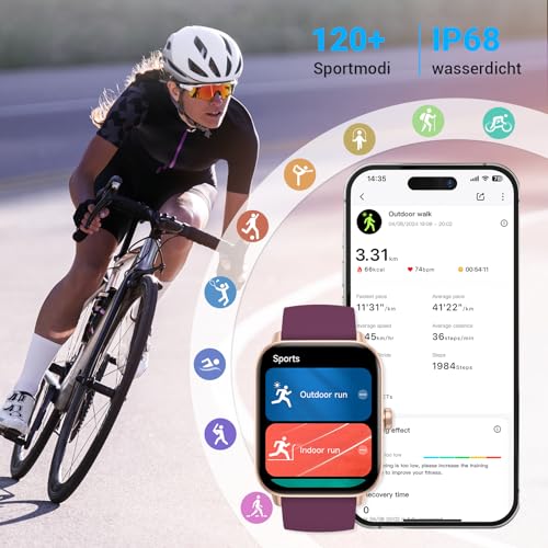Smartwatch Herren Damen mit Telefonfunktion,1.8" Smart Watch Fitnessuhr mit Whatsapp und Alexa,Herzfrequenz Schlafmonitor,120+ Sportmodi Fitness Tracker,IP68 Wasserdicht Uhren für Samsung/Android/iOS – Bild 4