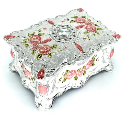 Truewon Vintage Jewelry Chest Rose Pastoral Metal Box Gem Case