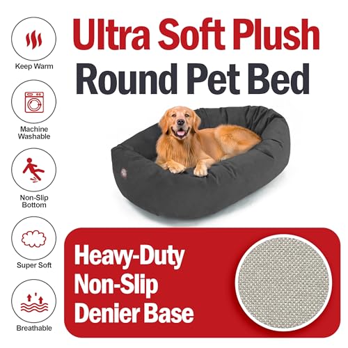 Image of Majestic Pet Suede Shredded Memory Foam Mix Calming Dog Bed Washable - Cozy Soft Round Dog Bed with Spine for Head Support - Fluffy Donut Dog Bed, 40 Inch, Gray