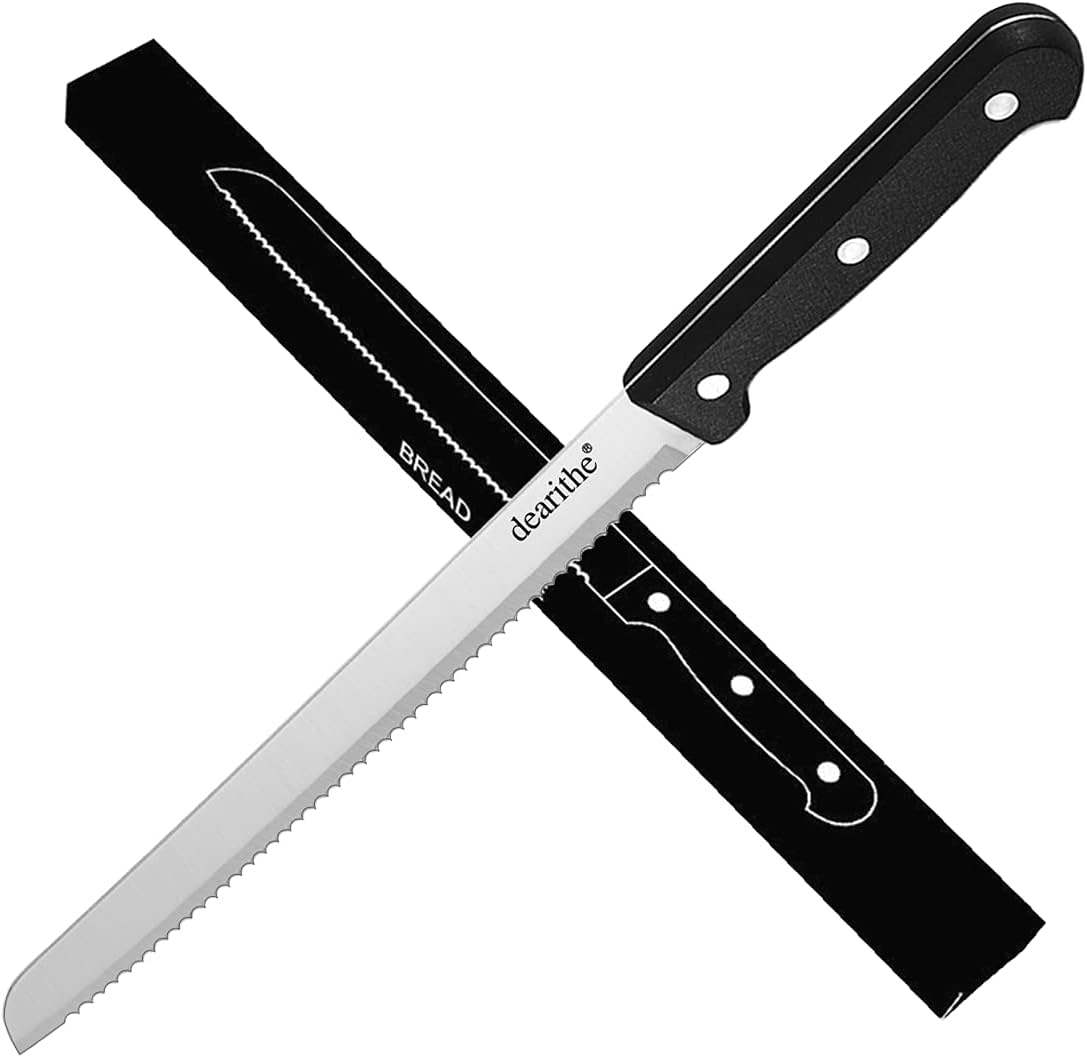 dearithe SerratedBread Knife 10 Inch, Black FullTang and