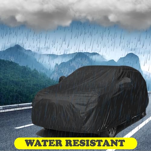 Image of BARBARIKA Waterproof Car Body Cover Compatible with Hyundai Tucson | Waterproof, UV Resistant, Dustproof, Mirror Pockets, with Belt & Buckle - (Black)