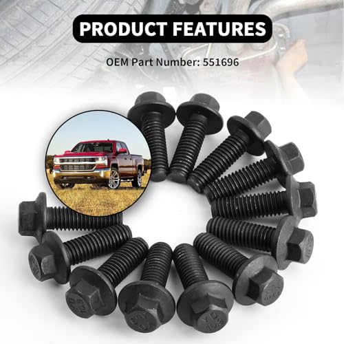 Image of 12PCS M8x1.25 Exhaust Manifold Bolts OEM#551696,Grade 10.9 LS Header Bolts Compatible with GM LS LT Series Pontiac Chevrolet,LS Exhaust Manifold Bolts Replacement Car Accessories