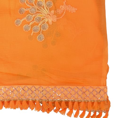 Image of YOUTHQUAKE Heavy Embroidered Work Chiffon Dupatta for Womens & Girls With Fancy Lace