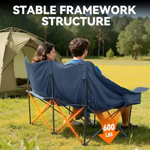 Image of Oversized Double Camping Chair Padded Camping Chairs for Adults,Blue