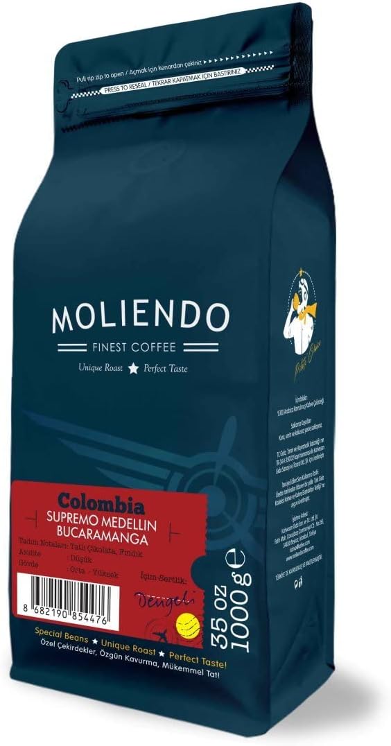 Moliendo Finest Coffee Colombia Medellin Supremo Yöresel Kahve (Çekirdek) 1000 g