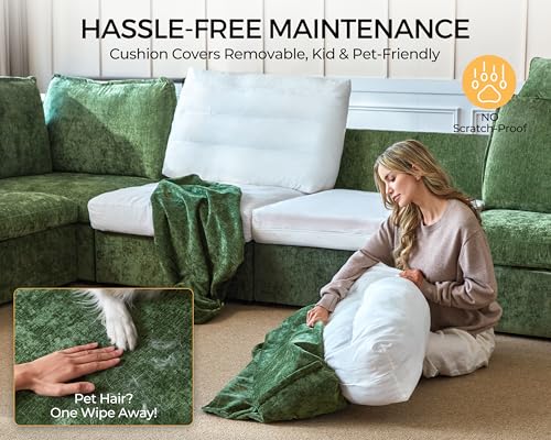 Image of 124.8'' Oversized Modular Sofa Comfy Cloud Couch with Storage, Extra Wide Sectional Sofa for Living Room, Covers Washable, 3-Seater, Chenille, Green