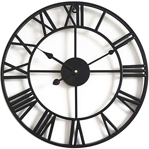 Stille Wanduhr Vintage Römische Ziffern Nicht Tickend Metall Skelett Dekorative Uhr Wohnzimmer Küche Cafe Hotel Büro Home Decor Geschenk (Schwarz, 60cm)