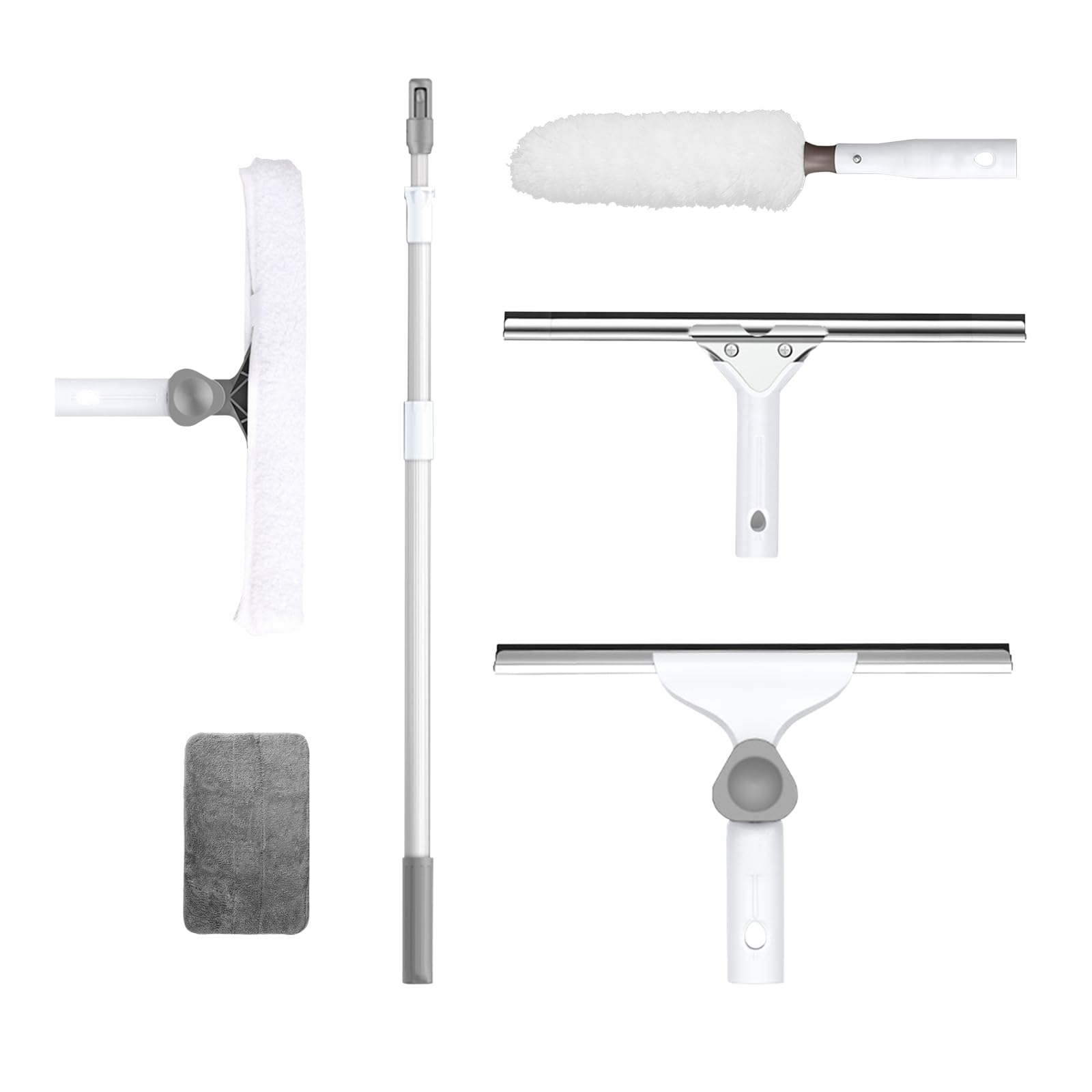 Rasqueta Limpiacristales Telescópico Profesional,Escoba Mágica con telescópico Mango,rascadora 45cm,Plumero 55cm,para Ventanas Altas, Ducha, Vidrio, Automóvil (300cm)