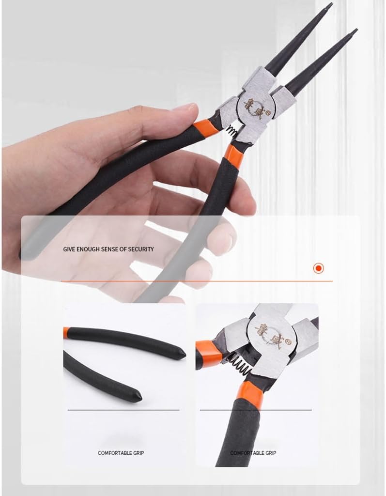 Circlip Plier Internal External Remover Installation Tool Straight/Curved Jaw Tip Spring Loaded Tool, 7 inch