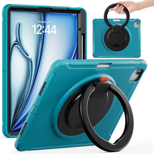 Coque iPad Air 13 M3 antichoc avec poignée enfant et support rotatif bleu