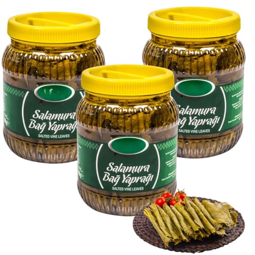 Natural Brined Grape Leaves, Premium Quality, Fresh, Additive-Free, Traditional Flavor, 900g, (DOĞAL TÜRK SALAMURA ASMA YAPRAĞI) - PACK OF 3