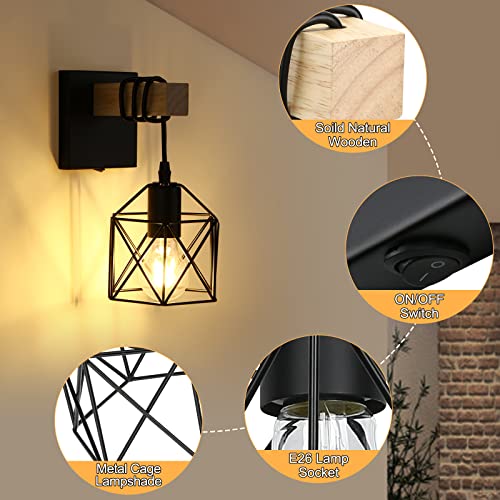 Lightess LG9939389 Black Wall Sconce With On/Off Switch Pack Of 2, Dimmable Cage Wall Mount Light Fixture Industrial Farmhouse Lighting thumb #3