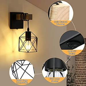 Black Wall Sconce with ON/Off Switch Pack of 2, Dimmable Cage Wall Mount Light Fixture Industrial Farmhouse Lighting, LG9939389 Black Wall Sconce with ONOff Switch Pack of 2 Dimmable Cage Wall Mount Light Fixture Industrial Farmhouse Lighting LG9939389