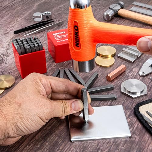Image of NEIKO 02632A Number and Letter Punch Set with Heat-Treated Steel Punches, Imprinting & Arts and Crafts, 5 /32 inch (4 MM) Shaft, 36 Pc Stamp Set, Uppercase Letter & Number Punch Set (A-Z / 0-8 / inch& inch)