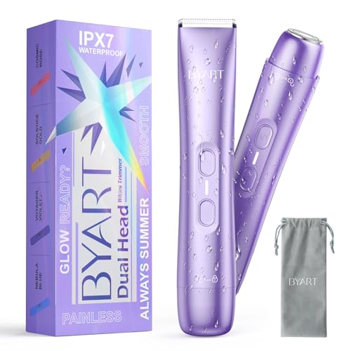Bikini Trimmer for Women Dual Head - IPX7 Waterproof & Painless Electric Razors for Beauty, Pubic Hair, Face, Legs & Underarms– Portable Cordless Shaver with Fast Charging (Purple)