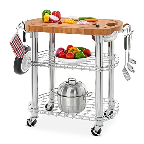 Seville Classics Rolling Oval SolidBamboo Butcher Block Top Kitchen