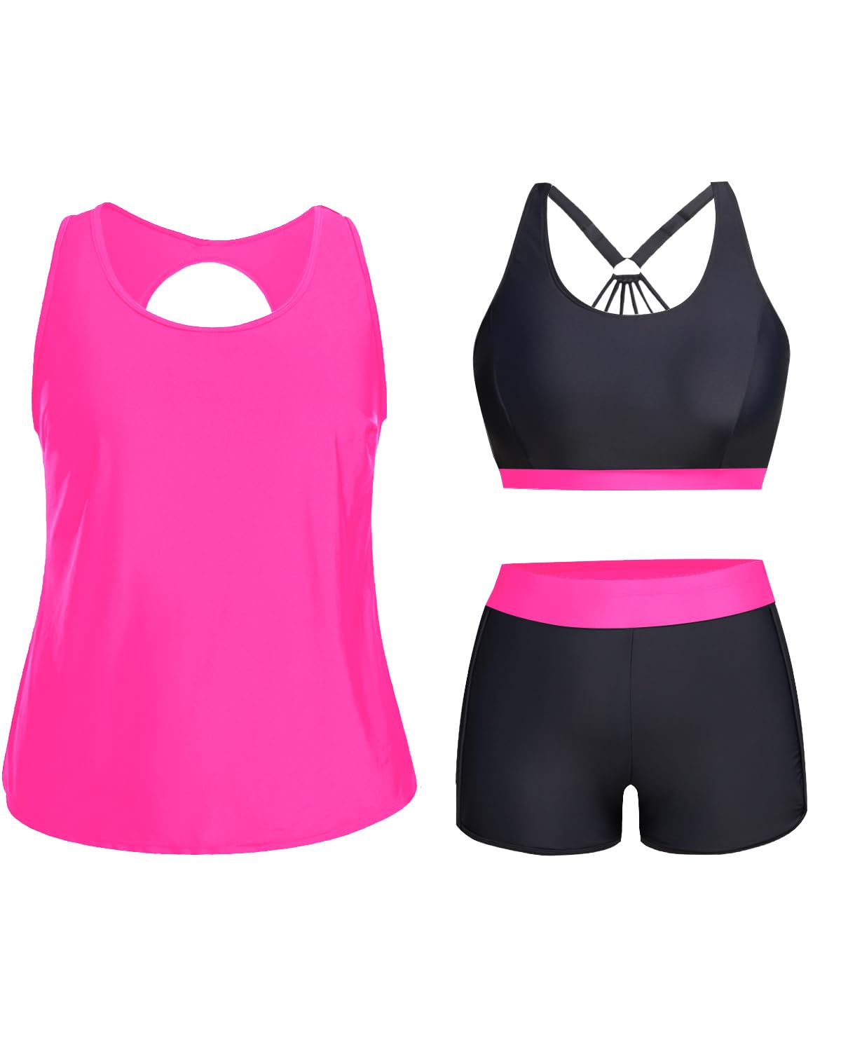 Holipick Women Plus Size Swimsuits - Athletic 3 Piece Tankini with Shorts
