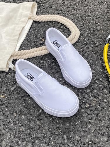 Boys' and Girls' Children's Canvas Shoes, Low Cut Slip-on Sneakers Shoes, Start School Season White Shoes, Fashion Toddler Little Kid Big Kid Skateboarding Shoes3