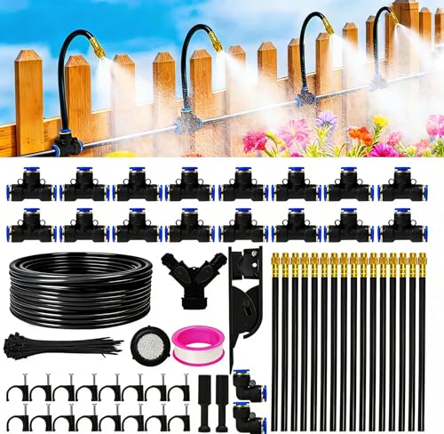 100FT Drip Irrigation System Kit 5/16 High-Flow Garden Watering System with 16 Bendable Copper Nozzles- Automatic Drip Irrigation Kits for Plants Greenhouse Yard Lawn
