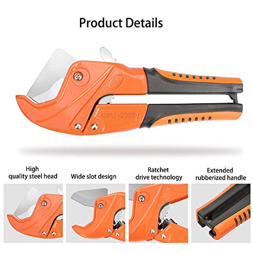 Image of AIRAJ PVC Cutter, Ratcheting Hose Cutter One-hand Fast Pipe Cutting Tool with Ratchet Drive for Cutting 1-1 /4 inch OD. PEX Plastic Tube,and PPR Pipe Suitable for Plumbers,Home Owner