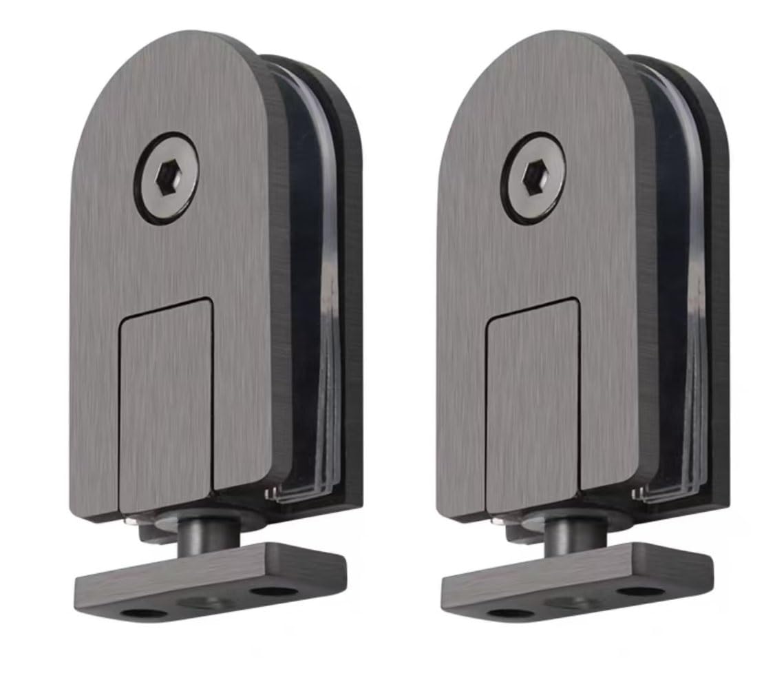Glass Door Hinges,2 PCS 360 Degrees Pivot Hinge Bathroom Clamps 304 Stainless Steel Showert Kit for 5-10mm(Black and Gray,Single clamp)