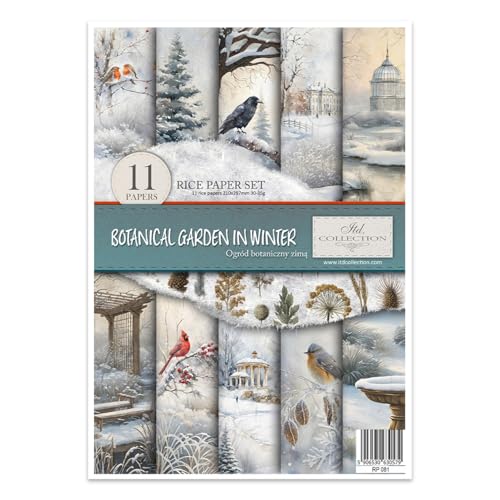 ITD Collection - Reispapier Decopatch - Decoupage Papier - Motivpapier für Serviettentechnik - Rice Paper Sheets - A4 29,7 x 21 cm - Botanical Garden in Winter - RP-081