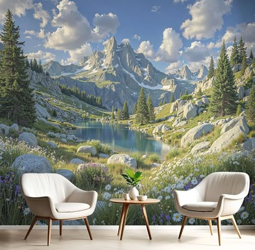Papier peint panoramique prairies fleuries lacs tableau poster décoration murale - 3