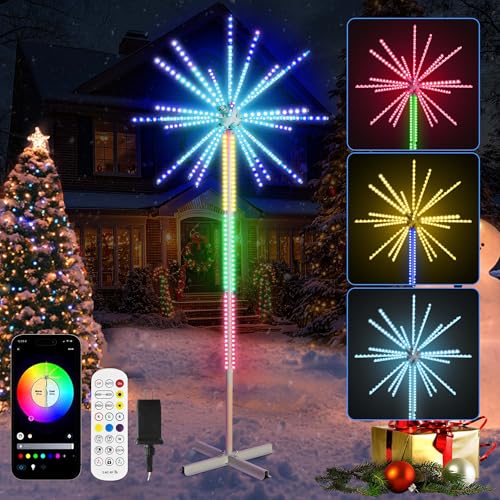 LiuZpatial Led Fireworks Lights Outdoor, 12 FT 352 LEDs Smart Color Chang with APP Remote Timer Music Sync, Bluetooth Smart Fireworks Led Lights Outdoor for Christmas Decorations