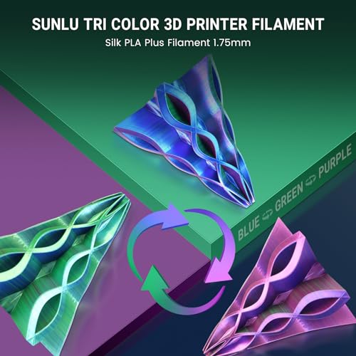 Image of SUNLU Silk Triple Color Pla Filament, Silk PLA 3D Printer Filament 1.75mm, Shiny Silk Texture, Dimensional Accuracy + /- 0.02mm, 1KG Spool (2.2 lbs), PLA Silk Triple Color (Blue Green Purple)