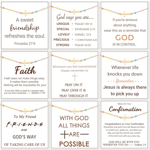 CASDAN 9pcs Cross Bracelets for Women 18K Gold Plated Cross Bracelets Adjustable Dainty Cross Bracelet Stainless Steel Christian Religious Jewelry