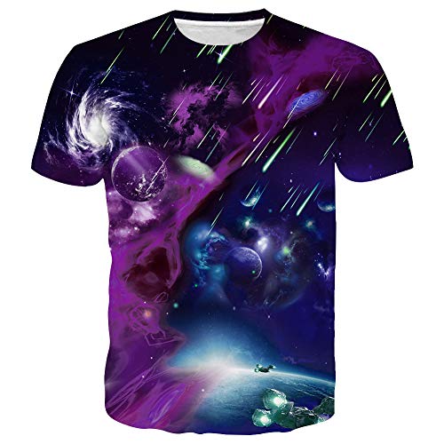 SYAIMN Unisex 3D-patroon bedrukte T-shirts met korte mouwen Casual grafische T-shirts, Paars Blauw, L