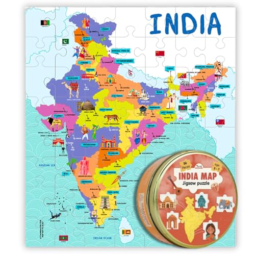 CocoMoco Kids India Map Puzzle for Kids | 56-Pieces Jigsaw Puzzle with States, Cities, Animals & Monuments | Educational Geography Game Birthday Return Gift for 3-7 Years Old Boys & Girls
