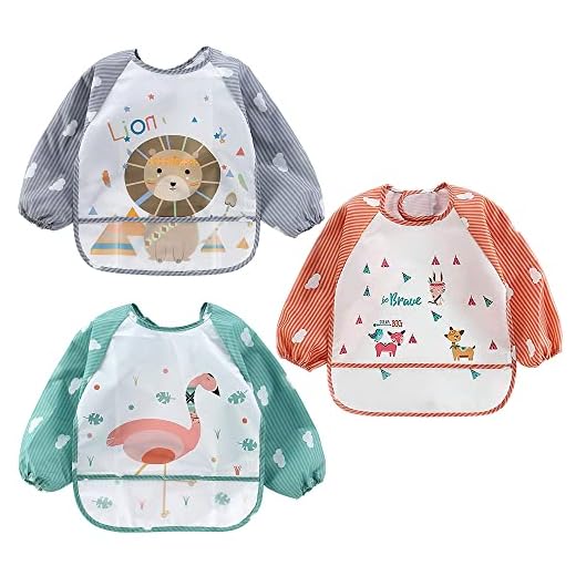 Awinker Baberos Bebe Impermeables Manga Larga 6-36 Meses (naranja gris verde)